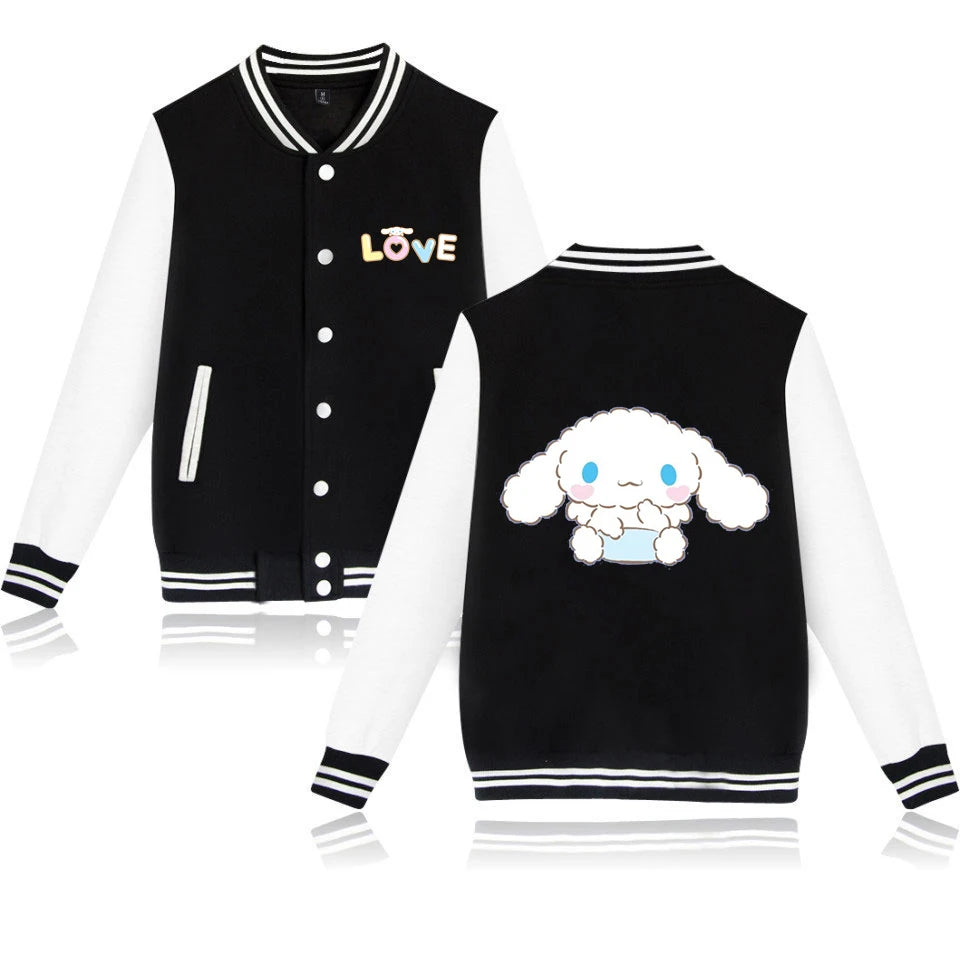 Cinnamoroll Cartoon Bomber Jacket – Unisex Harajuku College Baseball Coat for Spring & Autumn Casual Streetwear
