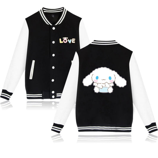 Cinnamoroll Cartoon Bomber Jacket – Unisex Harajuku College Baseball Coat for Spring & Autumn Casual Streetwear