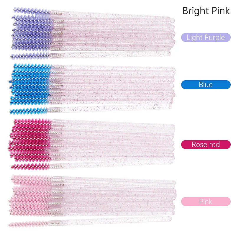50-Piece Disposable Eyelash Mascara Brushes – Crystal Diamond Handle Spoolies for Lash Extension & Eyebrow Grooming