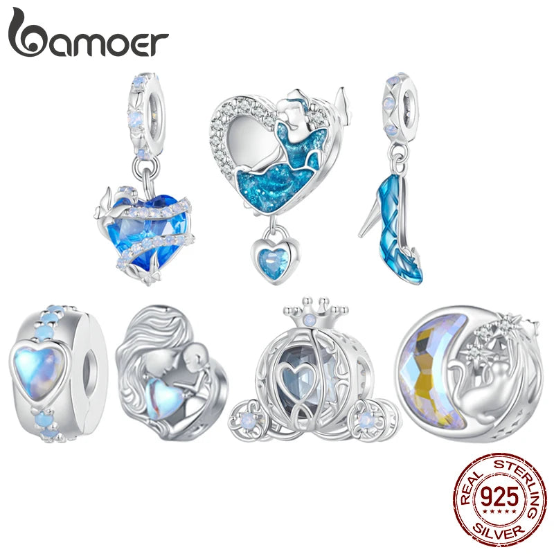 Sterling Silver Pumpkin Carriage & Dancing Shoes Charm Bead – Heart-Shaped Pendant for DIY Bracelets