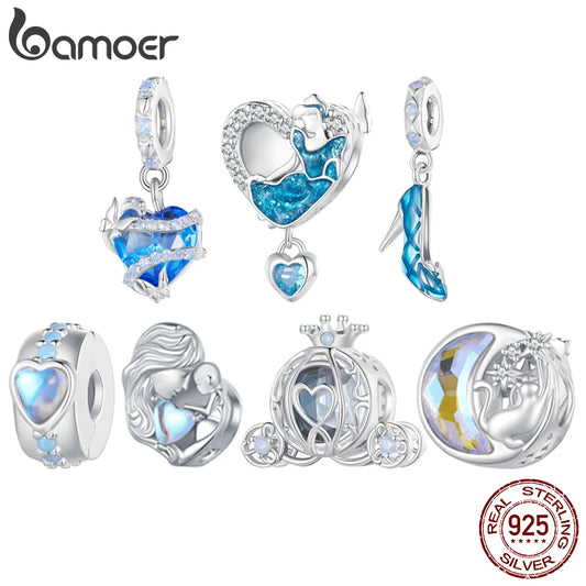 Sterling Silver Pumpkin Carriage & Dancing Shoes Charm Bead – Heart-Shaped Pendant for DIY Bracelets