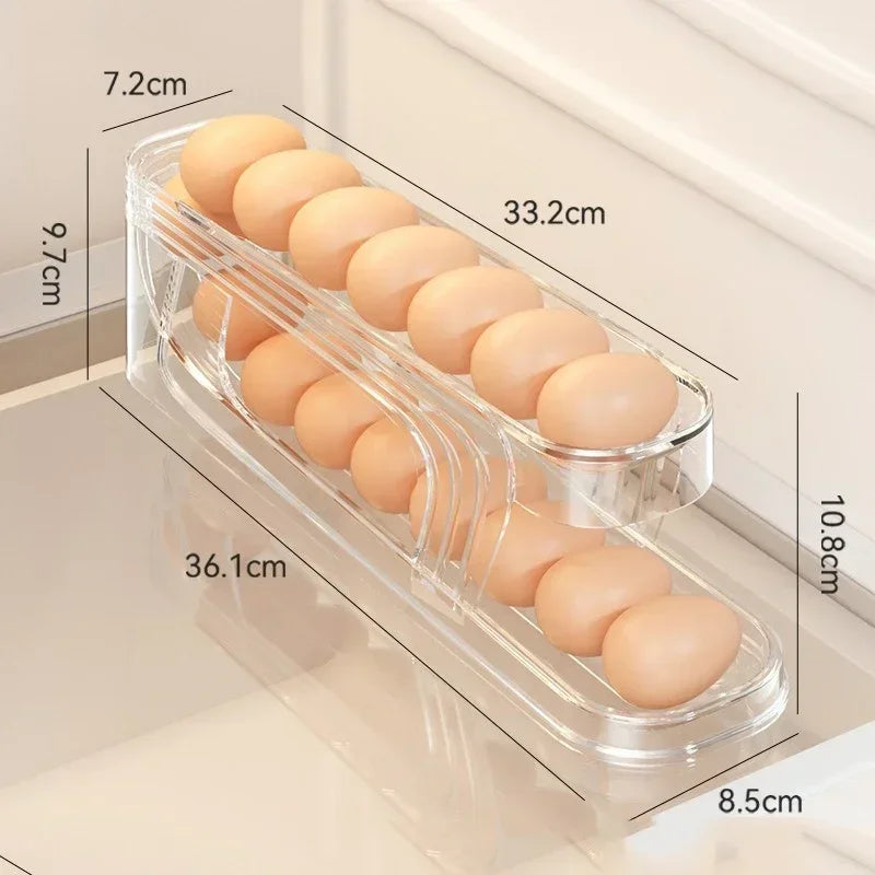 Two-Tier Automatic Rolling Egg Storage Box – Ladder Style Egg Organizer for Refrigerator