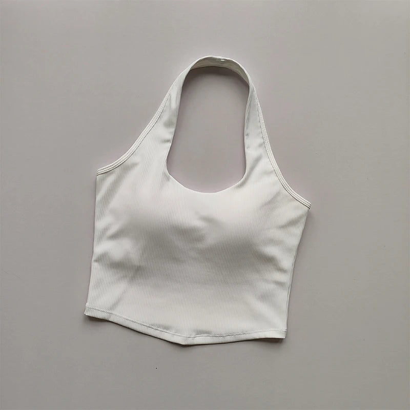 Women's One-Piece Cup Shockproof Sports Bra – Hanging Neck Fitness Tank Top