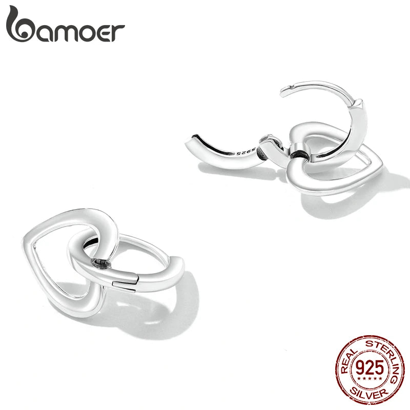 Sterling Silver Heart Drop Earrings – Simple Love Ear Buckles for Women in 925 Silver