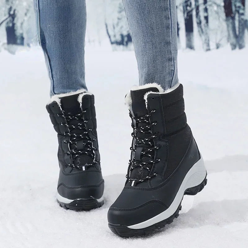 Women's Platform Winter Snow Boots – Warm Plush Fur Lining, Non-Slip Wedge Ankle Boots for Cold Weather