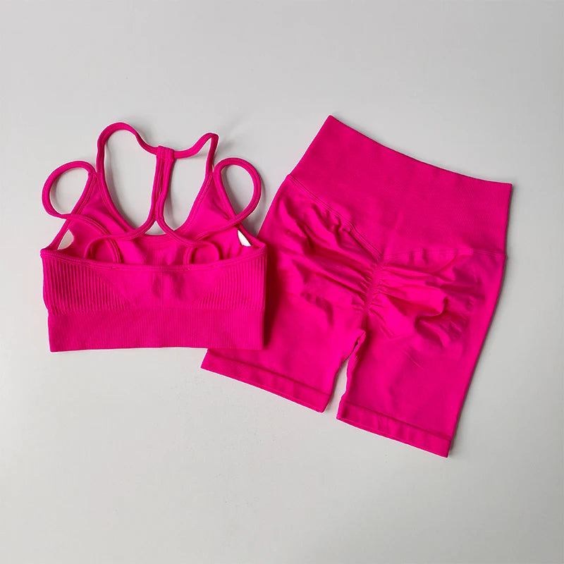 Women's Peach High Waist Yoga Set – Quick-Dry Sports Bra & 3/4 Leggings Two-Piece Fitness Outfit