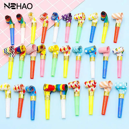 20/40pcs Colorful Party Blowout Horns – Striped Plastic Noise Makers for Kids’ Birthday Parties, Holidays, and Celebrations