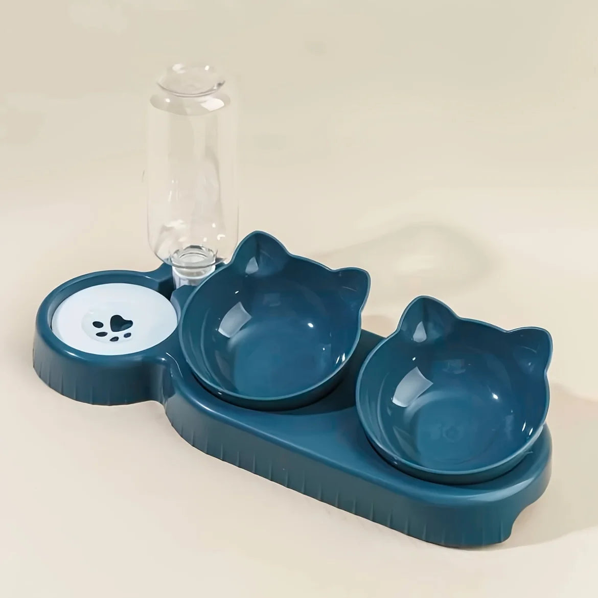 3-in-1 Tilted Cat Food and Water Bowl Set with Gravity Water Feeder – Ergonomic Raised Design for Neck Protection