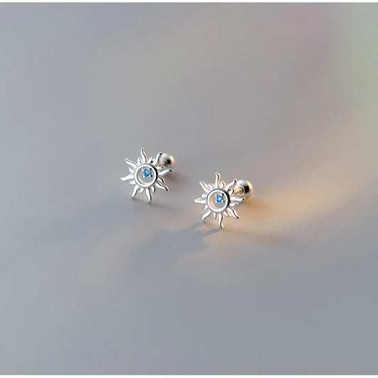 925 Sterling Silver Elegant Blue Zircon Sunburst Stud Earrings for Women – Dainty Crystal Star Earrings for Piercing, Party, and Everyday Wear