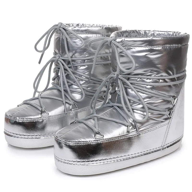 Women's Winter Lace-Up Snow Boots – Mid-Calf Waterproof Platform Boots with Faux Fur and Non-Slip Sole