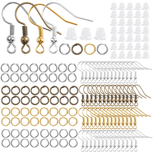 300Pcs Hypoallergenic Earring Hooks Kit – Jump Rings & Rubber Backs for DIY Jewelry Making Accessories
