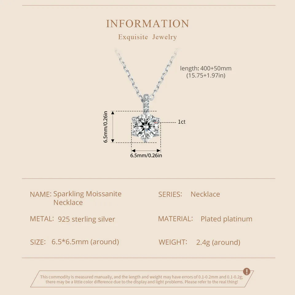 1 Carat Moissanite Heart Pendant Necklace for Women – 925 Sterling Silver, D Color VVS1 Lab-Grown Diamond, Elegant Jewelry for Wedding & Engagement