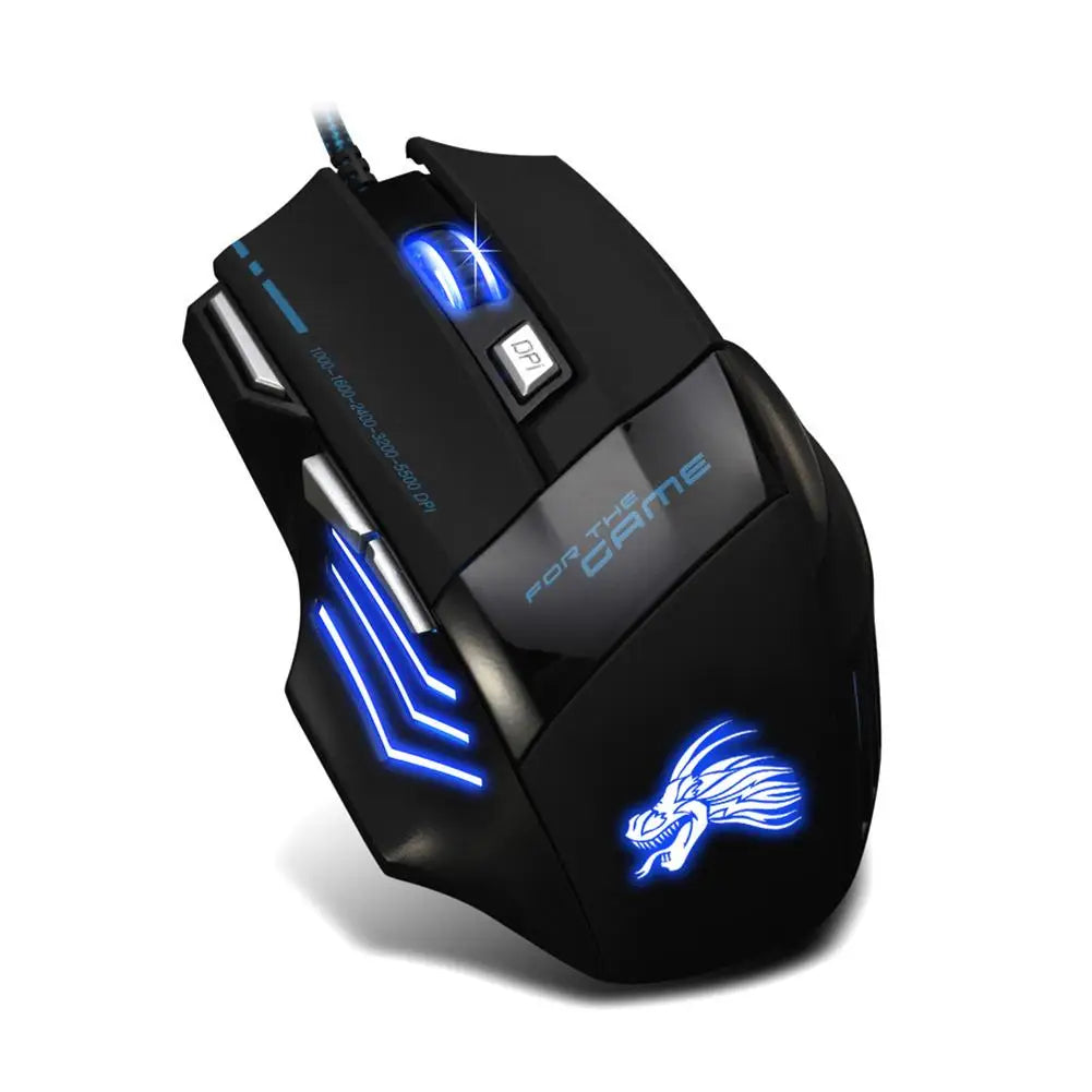 USB Wired Gaming Mouse – 7-Button Ergonomic Optical Mouse with Adjustable 5500 DPI and Backlit Design for PC Desktop Computer Gamers
