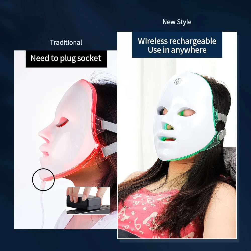 7-Color LED Facial and Neck Light Therapy Mask – Red Light Anti-Aging Device for Skin Tightening, Lifting, Rejuvenation, and Whitening
