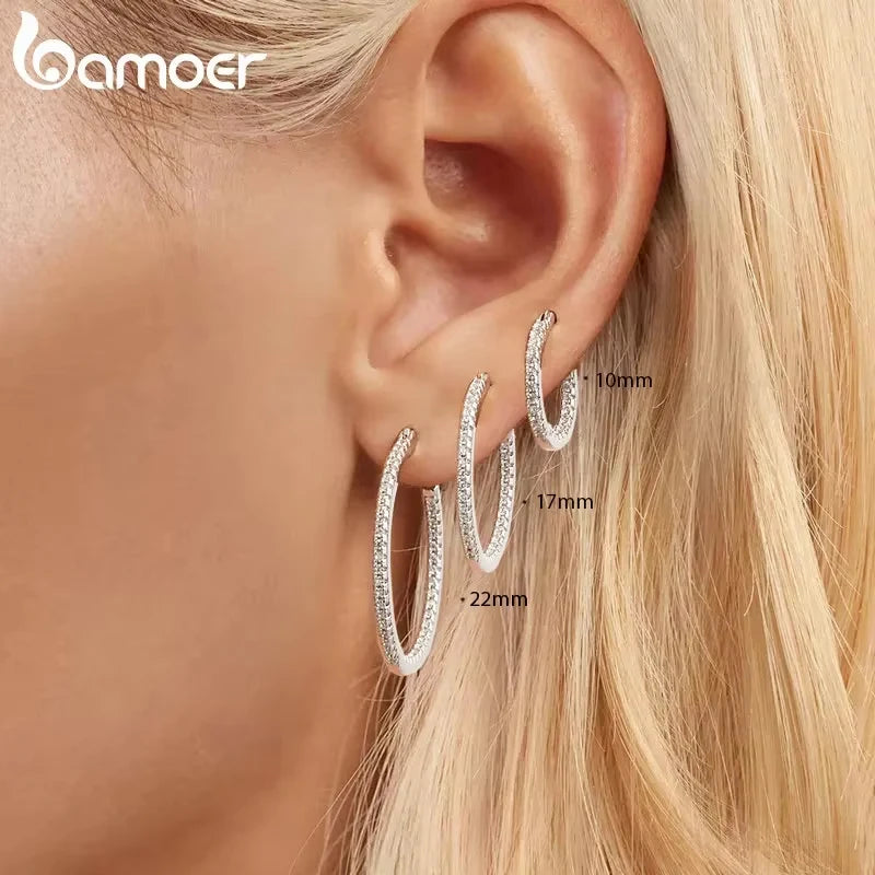 925 Sterling Silver Cubic Zirconia Hoop Earrings for Women – White Gold Plated Lightweight Classic Hoops