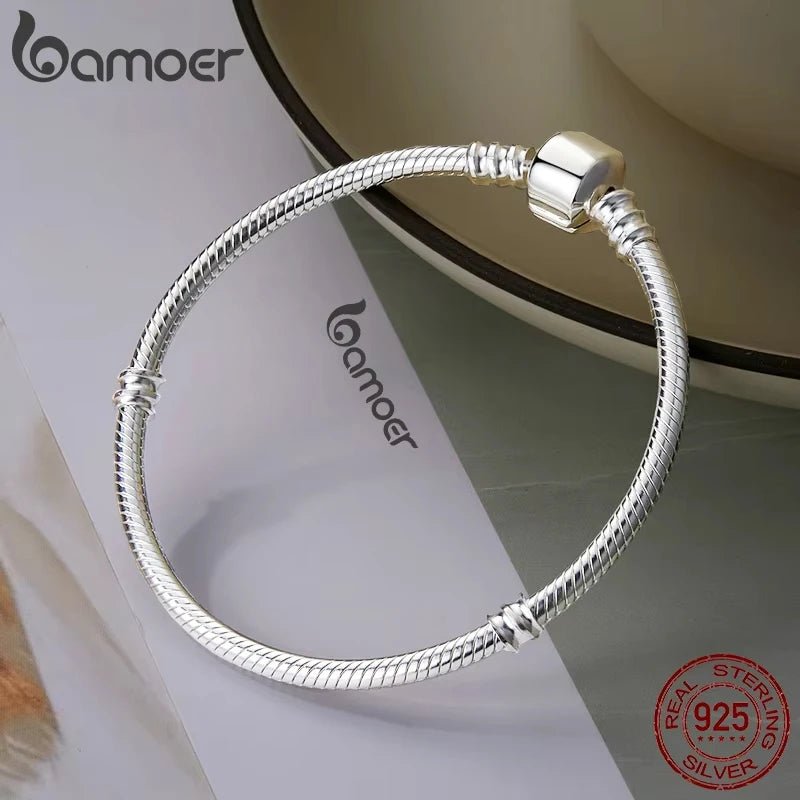 925 Sterling Silver Snake Chain Bangle Bracelet – Classic Adjustable Charm Bracelet for Women (17–22CM)