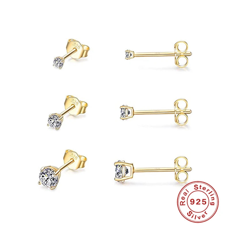 925 Sterling Silver 3-Piece Stud Earrings Set for Women – 18K Gold-Plated, Irregular Mini Design Fine Jewelry
