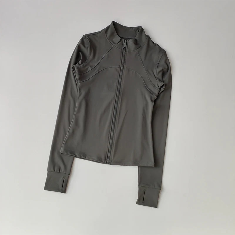 Women's High-End Yoga Jacket – Standing Collar Long Sleeve Sports Top for Running, Training & Fitness