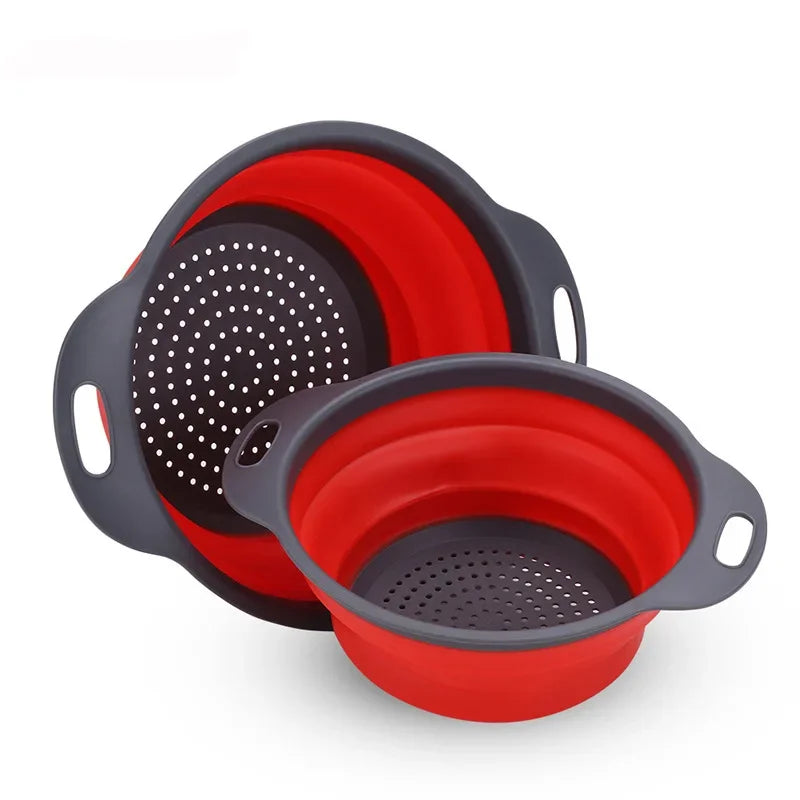 Collapsible Silicone Round Colander – Folding Vegetable & Fruit Washing Drain Basket