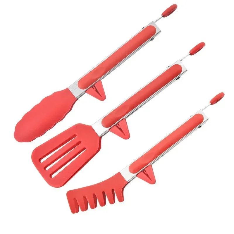 3-Piece Silicone and Stainless Steel Cooking Tongs – Heat-Resistant Non-Slip Grippers for BBQ, Bread, Meat, and Kitchen Use