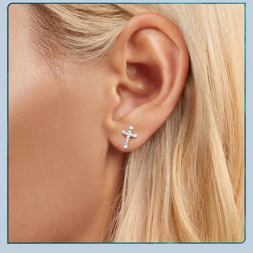 925 Sterling Silver Platinum-Plated Cross Stud Earrings – Hypoallergenic CZ Faith Jewelry for Women