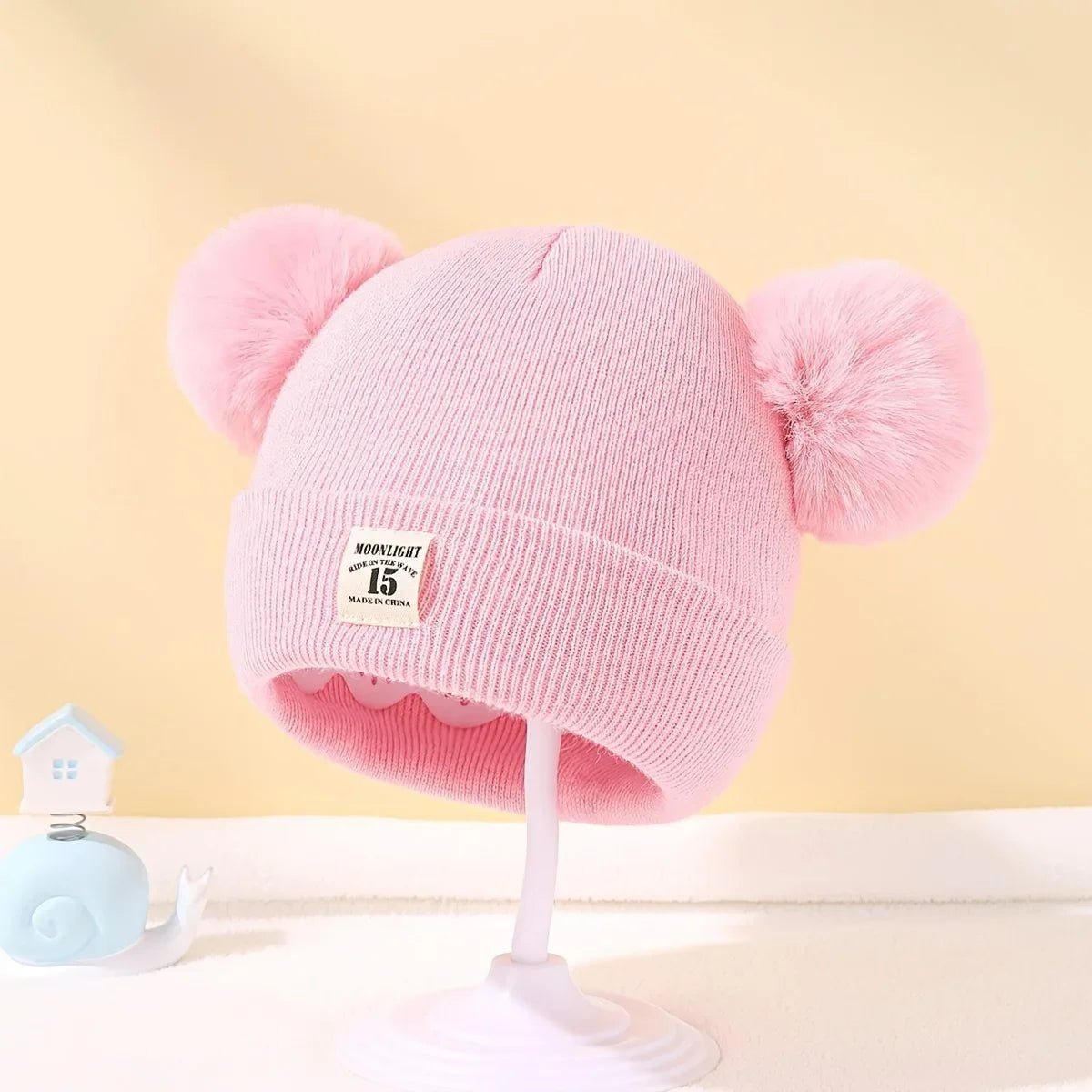 Solid Color Wool Knitted Baby Bonnet with Pompom – Warm Winter Beanie Cap for Newborns and Toddlers (0–3Y)