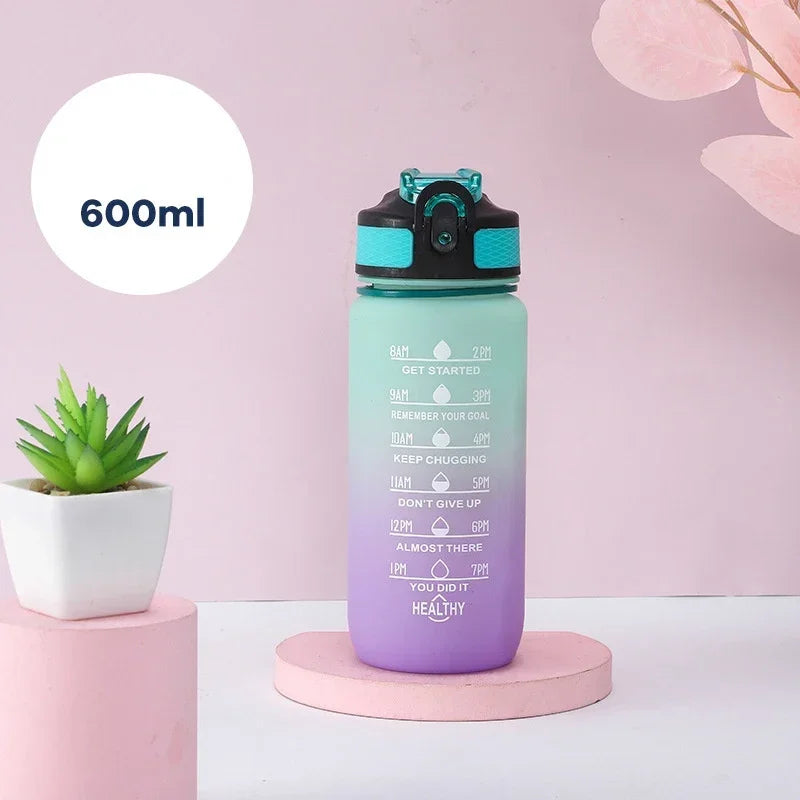 600ML Motivational Water Bottle – Colorful Time Marker Sports Bottle with Straw for Adults, Reusable BPA-Free Plastic