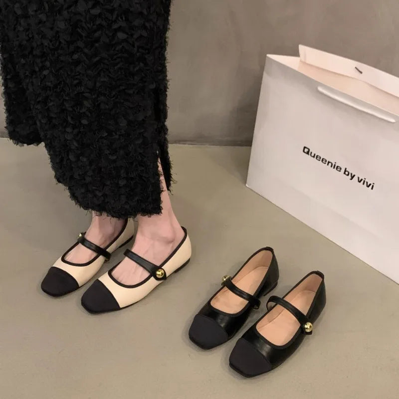 Square Toe Soft Sole Mary Jane Flats – Versatile French Style Casual Shoes for Women