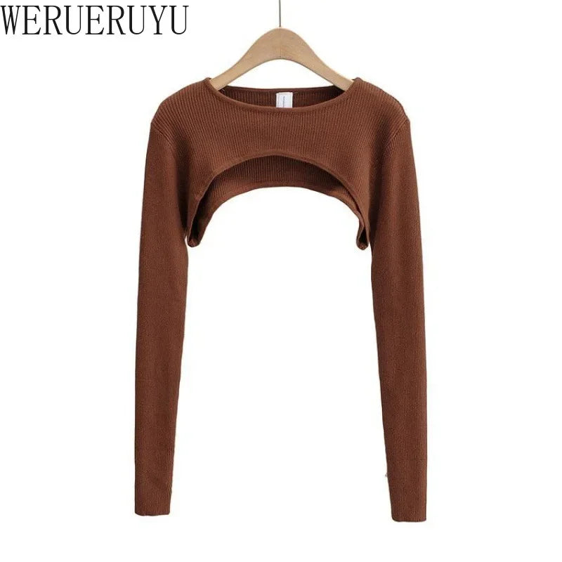 Women's Y2K Long Sleeve Crop Top – Slim Fit O-Neck Knitted Tee for Spring and Autumn Harajuku Aesthetic Fashion