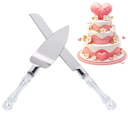 Stainless Steel Cake Knife and Spatula Set – Acrylic Handle Cake Cutter & Pie Server for Weddings, Birthdays, and Parties