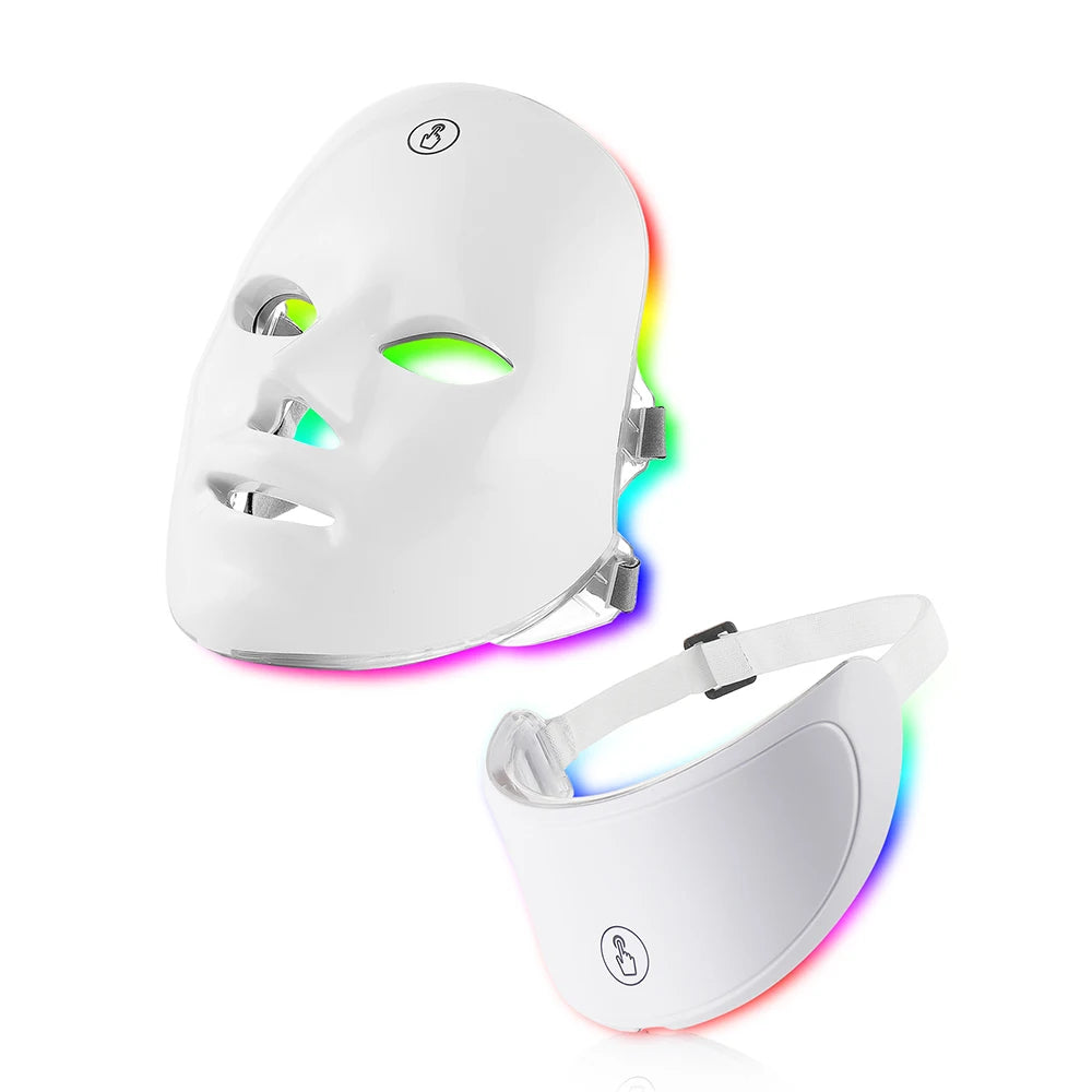 7-Color LED Facial and Neck Light Therapy Mask – Red Light Anti-Aging Device for Skin Tightening, Lifting, Rejuvenation, and Whitening