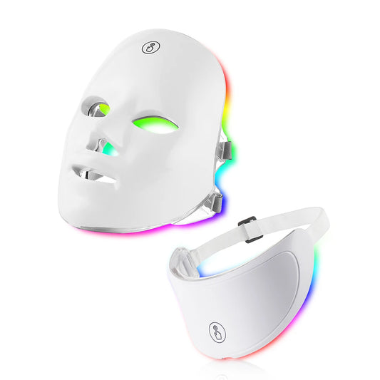 7-Color LED Facial and Neck Light Therapy Mask – Red Light Anti-Aging Device for Skin Tightening, Lifting, Rejuvenation, and Whitening