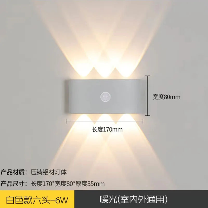 6W/8W/12W PIR Motion Sensor LED Wall Light – Waterproof IP65 Outdoor Indoor Aluminum Sconce for Garden, Porch, Corridor