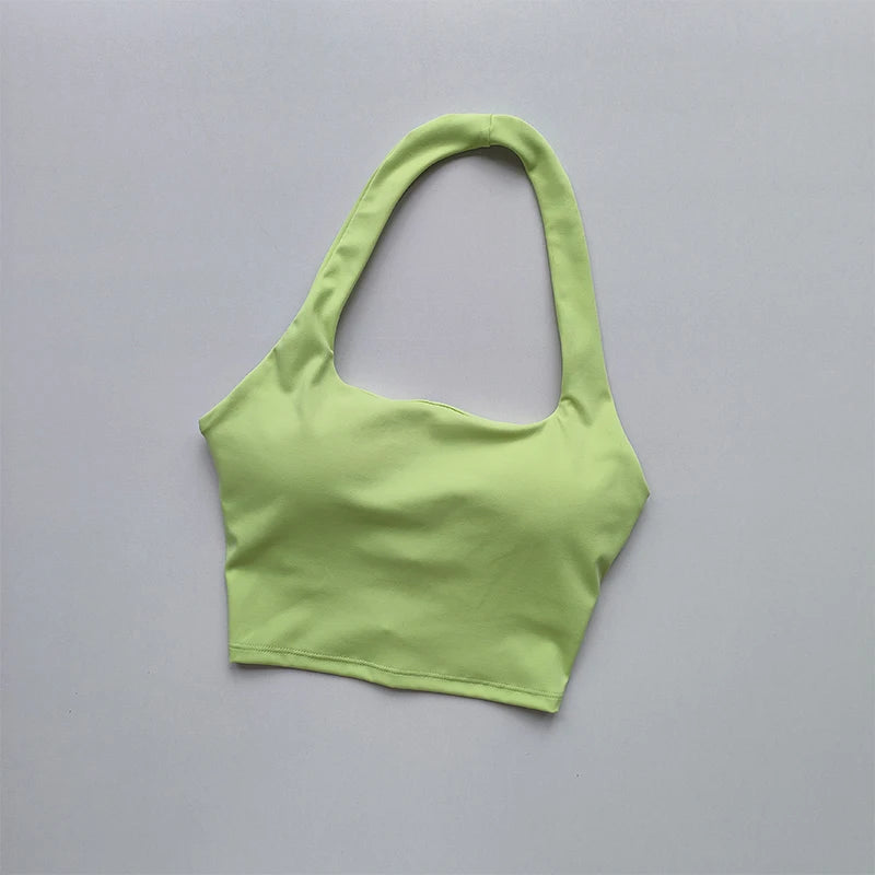 Women's Pleated Halter Sports Bra – Padded, Backless, Stylish Summer Activewear