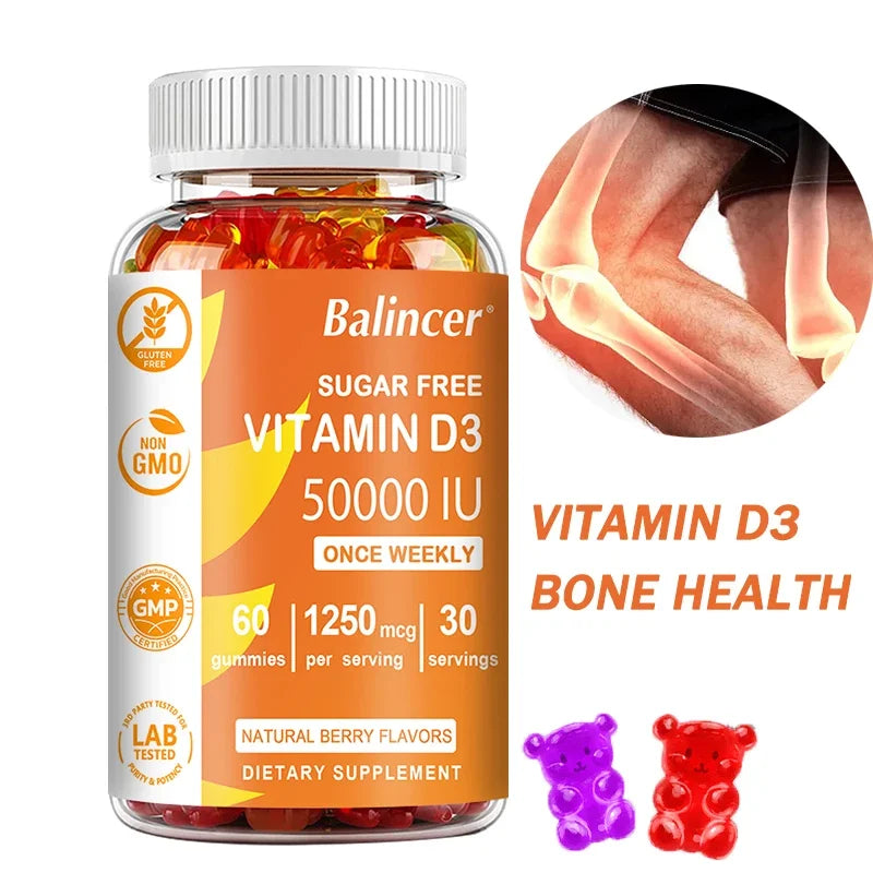 Sugar-Free Vitamin D3 Gummies – Mood, Immunity, Energy & Bone Support – Heart & Joint Health, Red Blood Cell Production – 60 Gummies