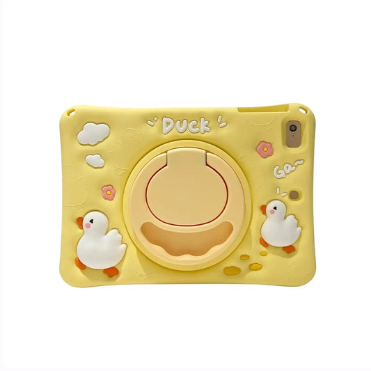 360° Rotating Duck Case for iPad 10.2, 10.5, 10.9 – Kids Cartoon Shockproof Tablet Cover with Stand for Air & Pro Models