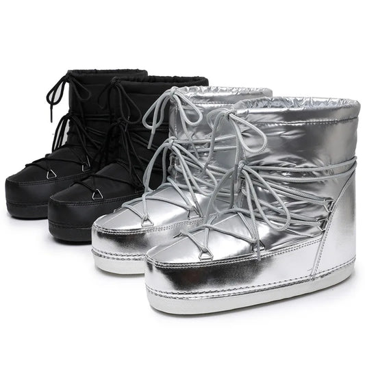 Women's Winter Lace-Up Snow Boots – Mid-Calf Waterproof Platform Boots with Faux Fur and Non-Slip Sole
