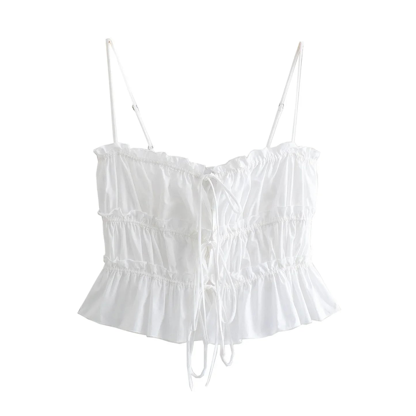 Chic Poplin Bow-Tie Sling Blouse – Hollow Sleeveless Crop Top for Women