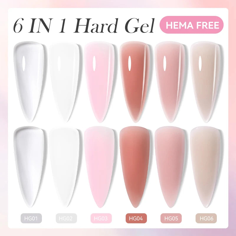 6-in-1 HEMA-Free Hard Gel Nail Polish – Clear Self-Leveling Nail Extension & Reinforcement Builder Gel (8ml)