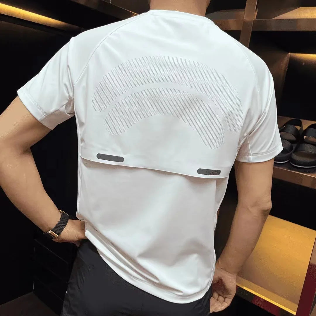 Summer Men's Ice Silk Two-Piece Set – Breathable Perforated Short Sleeve Top and Quick-Dry Shorts for Sports and Leisure