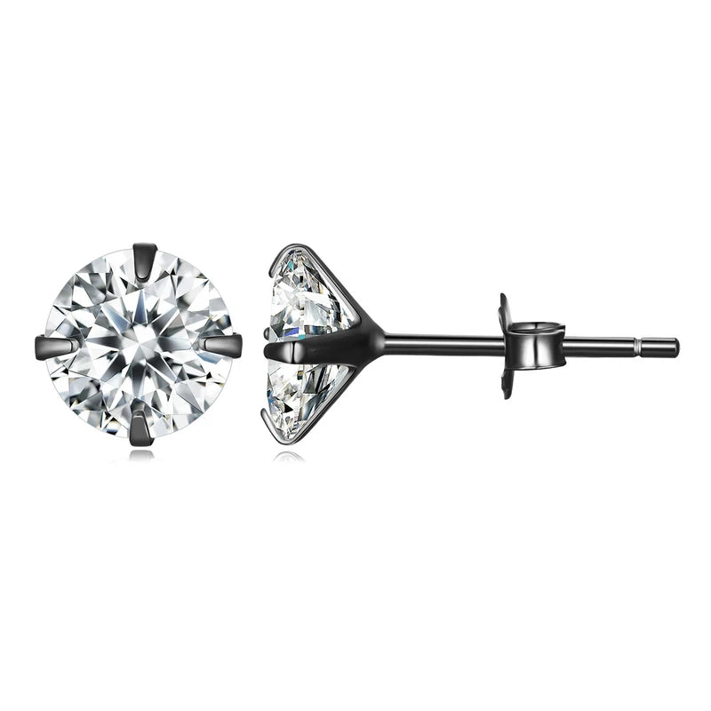 Sterling Silver CZ Stud Earrings – Round Platinum-Plated Hypoallergenic Zirconia in Multiple Sizes (4mm–7mm)