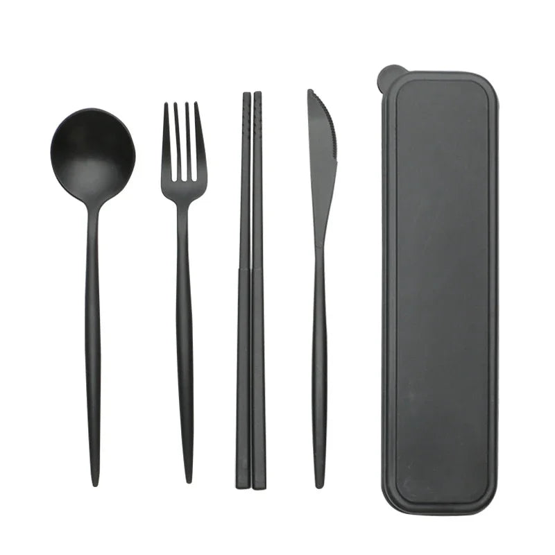 4PCS Portable Wheat Straw Cutlery Set – Spoon, Fork, Chopsticks with Storage Box for Travel & Daily Use