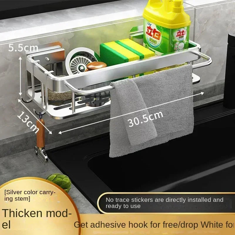 Thickened Aluminum Kitchen Sink Holder – Space-Saving Storage Rack for Towels, Sponges & Drainage