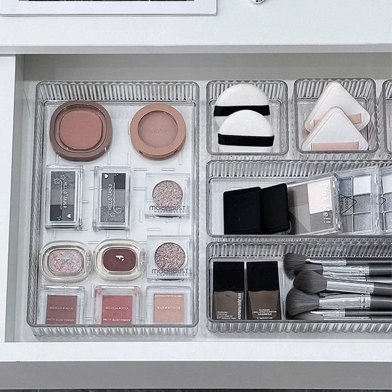Clear Acrylic Desk Drawer Organizer – Multi-Purpose Storage Bins for Makeup, Bathroom, Office, and Kitchen Accessories