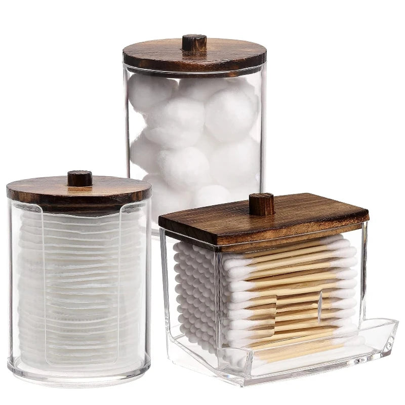 Bathroom Organizer Jar Set with Clear Lids – Qtip Holder, Cotton Swab Dispenser, Cotton Ball Storage