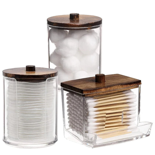 Bathroom Organizer Jar Set with Clear Lids – Qtip Holder, Cotton Swab Dispenser, Cotton Ball Storage