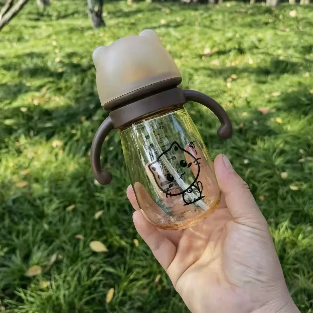 300ml PPSU Baby Bottle with Straw – Wide-Caliber Feeding Cup with Double Handles, Drop-Proof Design for Infants and Toddlers