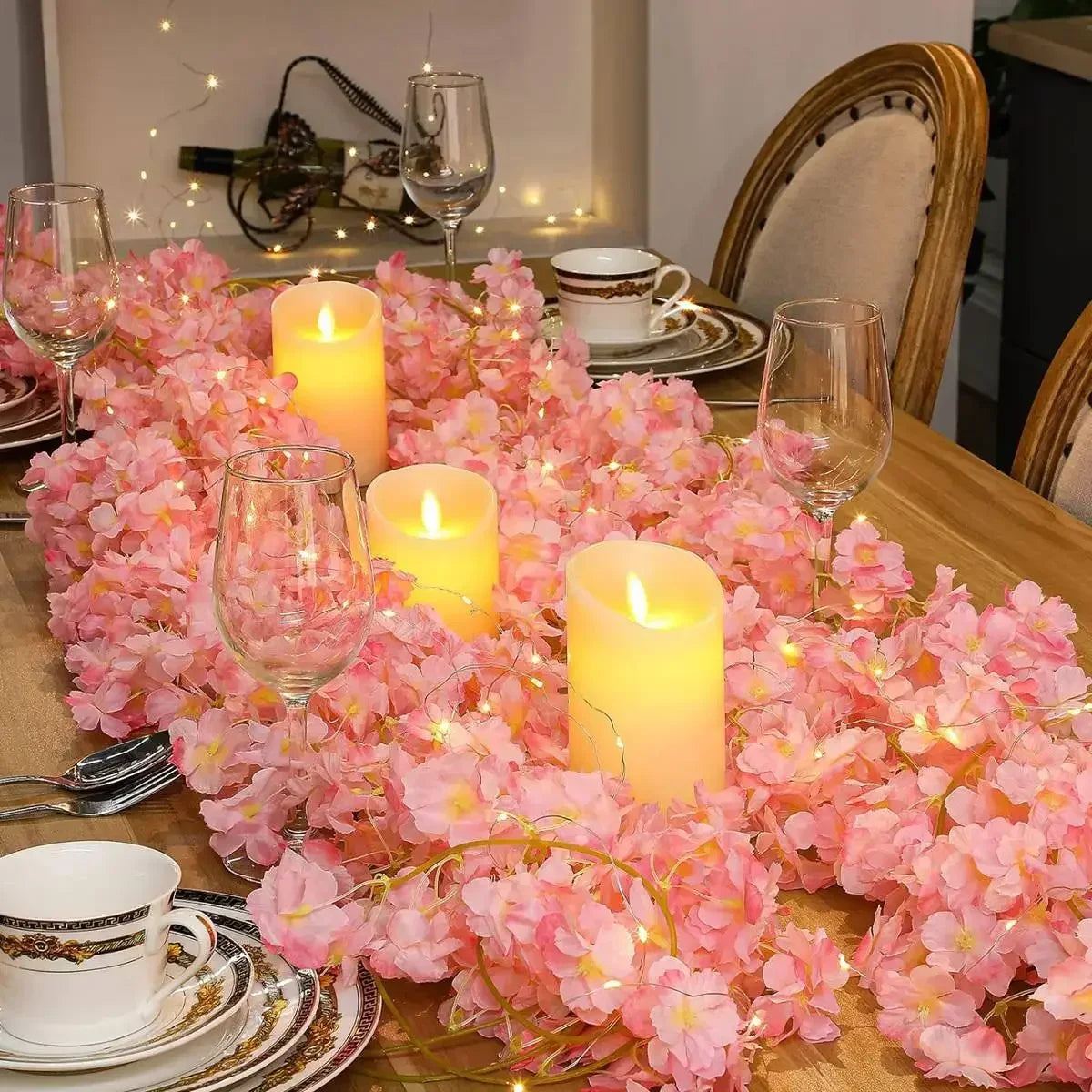 Cherry Blossom Flower Garland Fairy Lights – 2M 20LED Floral String Lights for Bedroom, Wedding, and Party Decoration