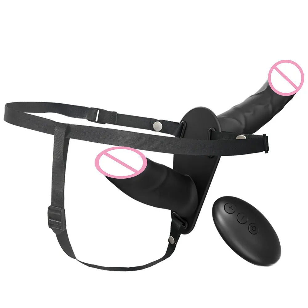 Wearable Double-Head Vibrating Strap-On with Remote Control – G-Spot Dildo for Couples and Lesbian Play