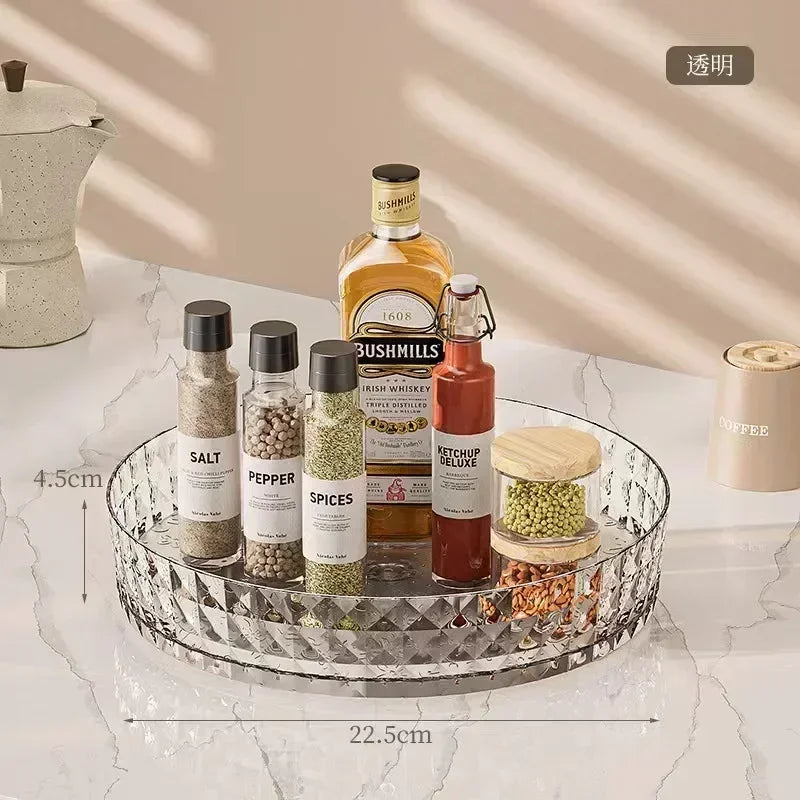 360° Rotating Seasoning Storage Rack – Multifunctional Turntable Organizer Tray for Kitchen, Pantry, or Cosmetics